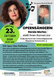 Eine Autorin stellt ihren Roman in einer Bücherei vor. Die Veranstaltung findet am 23. Oktober 2026 um 19 Uhr statt.