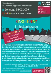 Ein Poster für ein Kino-Event in Rockenhausen. Es zeigt Informationen über den Film und den Veranstaltungsort sowie das Datum und die Uhrzeit.