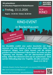 Ein Kino-Event im Zirkushaus Pepperoni in Rockenhausen findet am Freitag, den 13. November 2026, statt. Es wird eine Musikgeschichte mit bekannten Schauspielern gezeigt.
