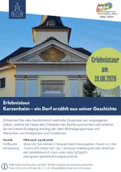 Eine informative Einladung zur Erlebnis-Tour in Kerzenheim. Das Bild zeigt eine historische Dorfkapelle und lädt zur Entdeckung der lokalen Geschichte ein.