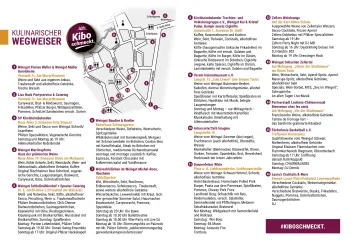 Eine Übersichtskarte mit kulinarischen Empfehlungen. Die Liste enthält verschiedene Restaurants und Cafés in der Umgebung.