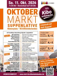 Eine Veranstaltungseinladung für den Oktober-Markt in Kirchheimbolanden. Der Markt findet am 11. Oktober 2026 mit Live-Musik und verschiedenen Angeboten statt.
