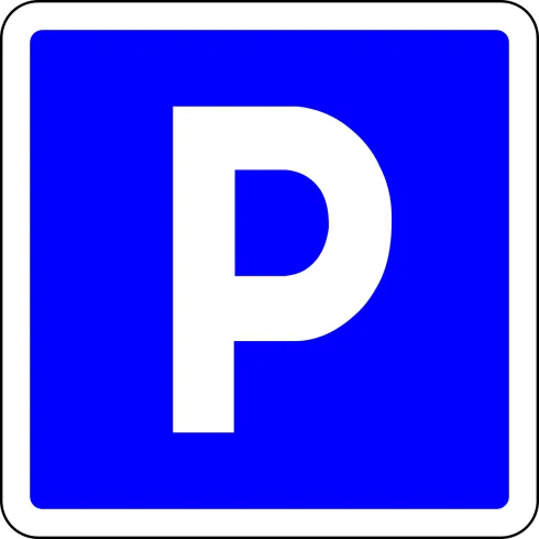 Ein blauer Parkplatz-Schild mit einem großen weißen "P". Es zeigt an, dass Parken erlaubt ist.