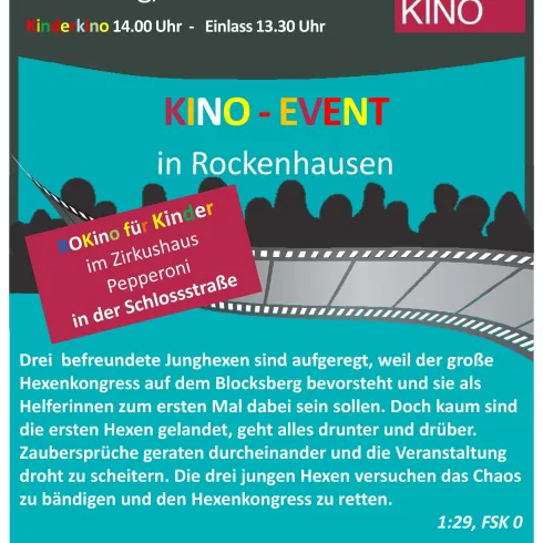 Ein Kino-Event in Rockenhausen findet am 26. April 2026 statt. Der Eintritt ist kostenlos und es werden Snacks angeboten.